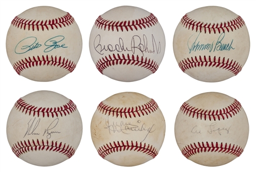 Lot of (6) Single-Signed Baseballs, with 5 Hall of Famers (PSA/DNA PreCert)